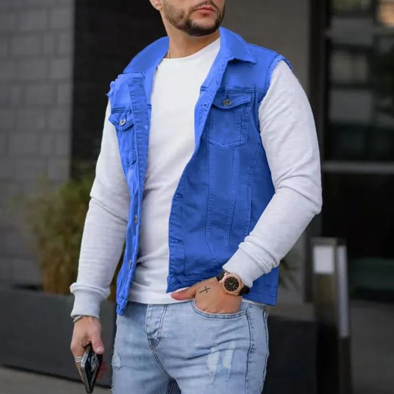 Men's Casual Solid Color Denim Sleeveless Vest 79108674Y