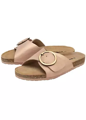 Nisha Rose Gold Leather Crossover Buckle Footbed Sandals by Dunlop | Look Again