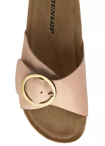 Nisha Rose Gold Leather Crossover Buckle Footbed Sandals by Dunlop | Look Again