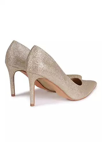 Overjoyed Gold Glitter Fabric Court Heeled Sandals by Linzi | Look Again