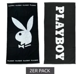 Pack of 2 PLAYBOY x DEF cotton bath towels, terry towels, bath towels, 70cm x 140cm DFPBTW100 with bunny or logo lettering, blac