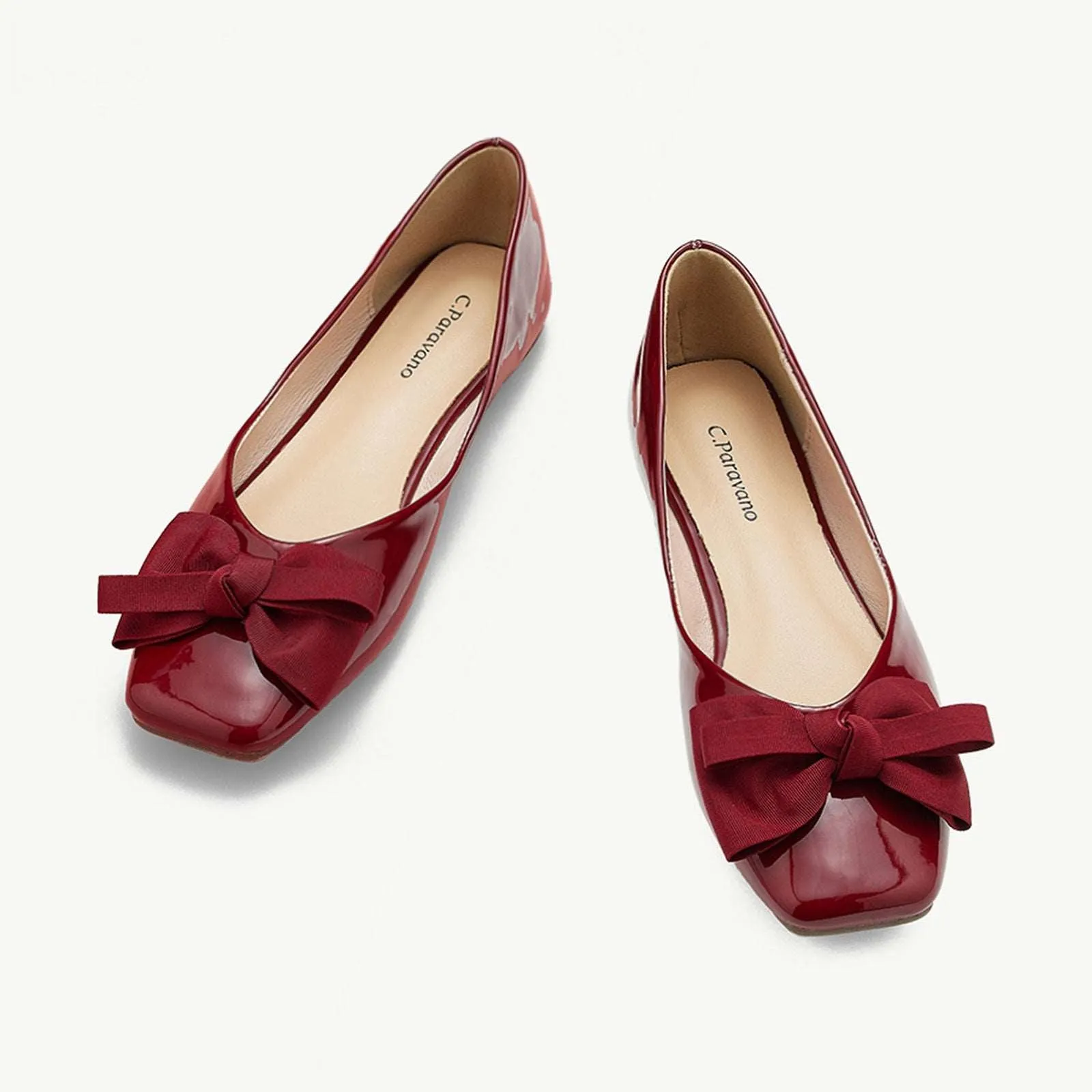 Patent Bow Ballerina Flats (Eva) Red