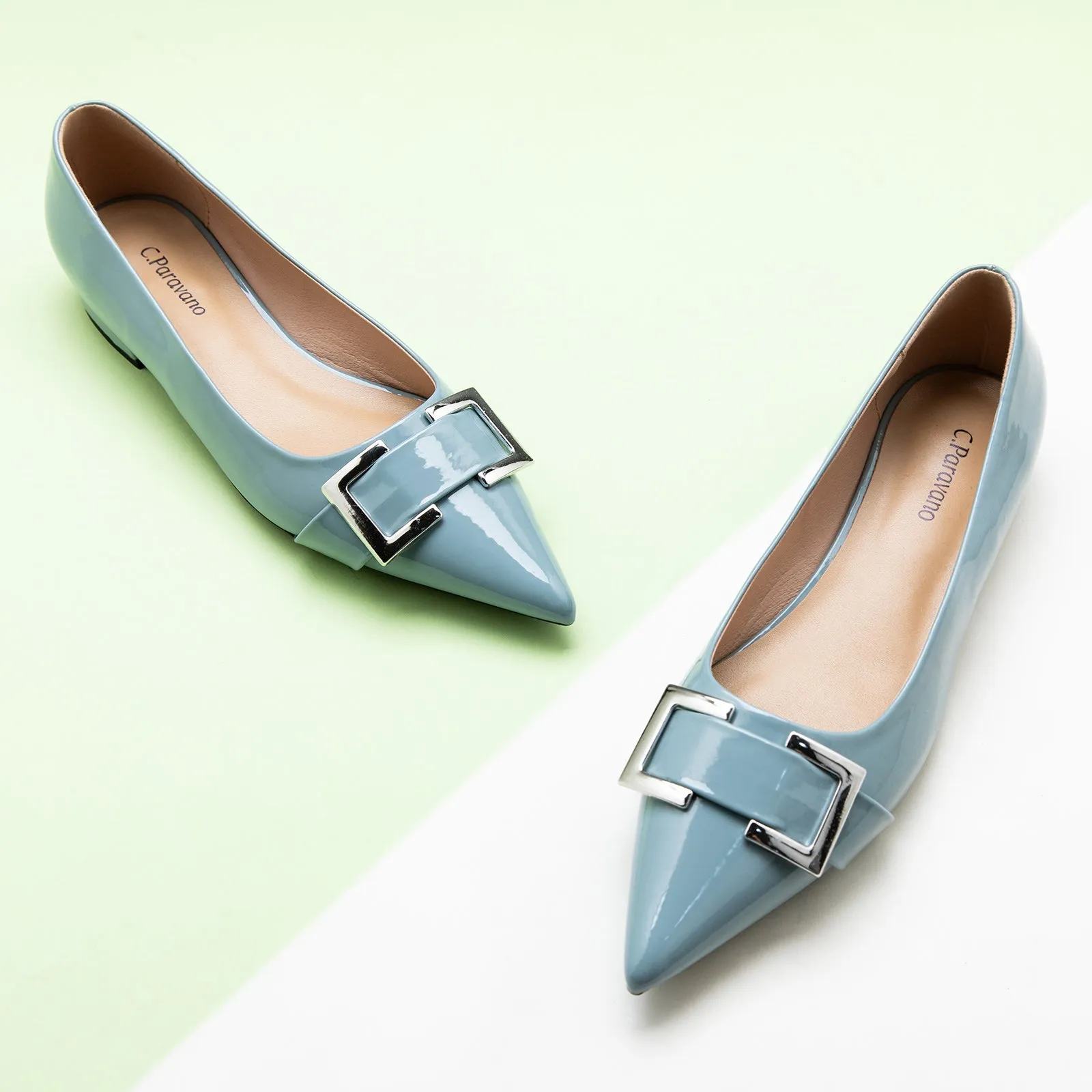 Patent Metal Tie Flats (Aida) Blue