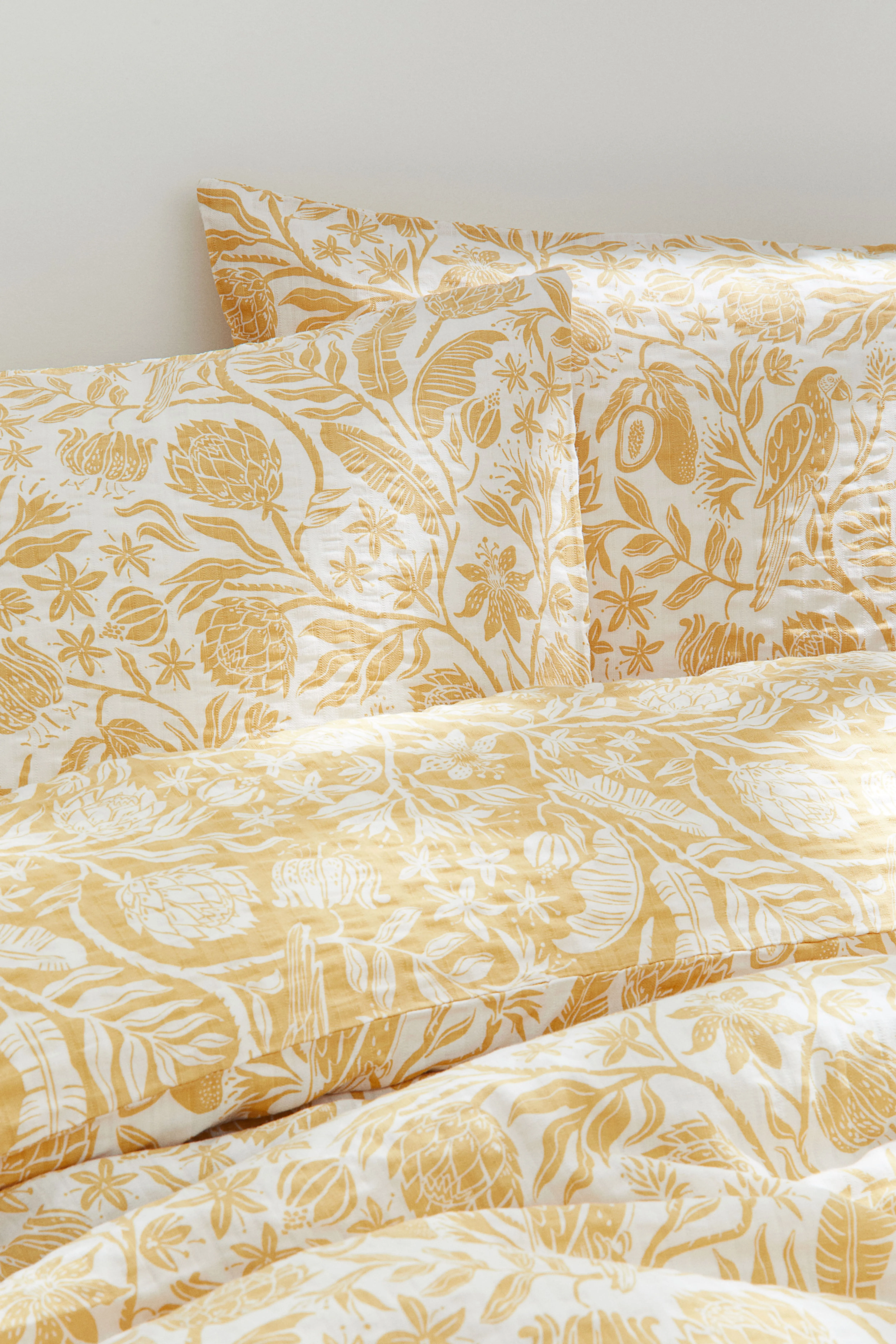 Patterned double/king size duvet cover set - Light yellow/Floral - Home All | H&M GB