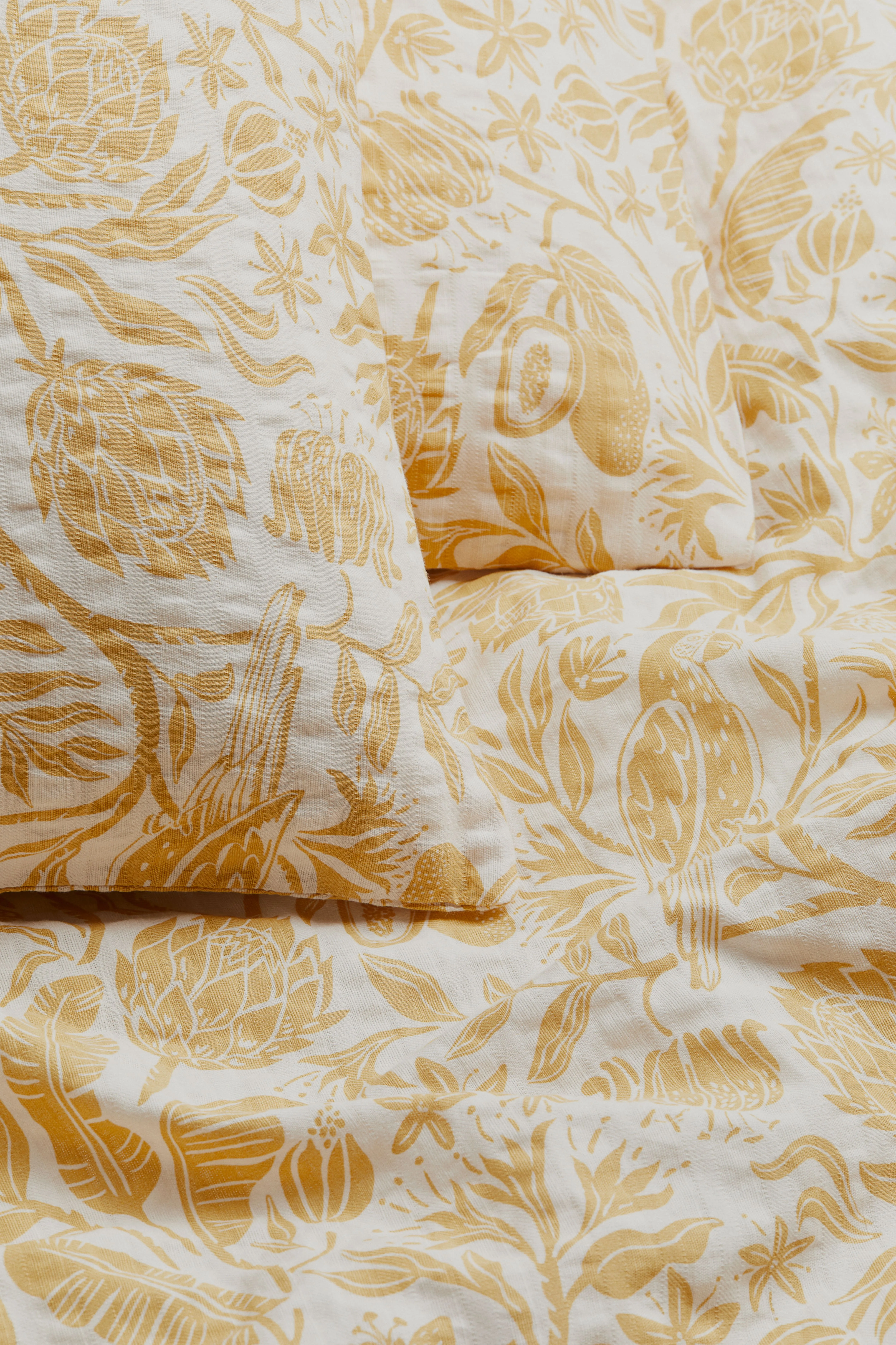 Patterned double/king size duvet cover set - Light yellow/Floral - Home All | H&M GB