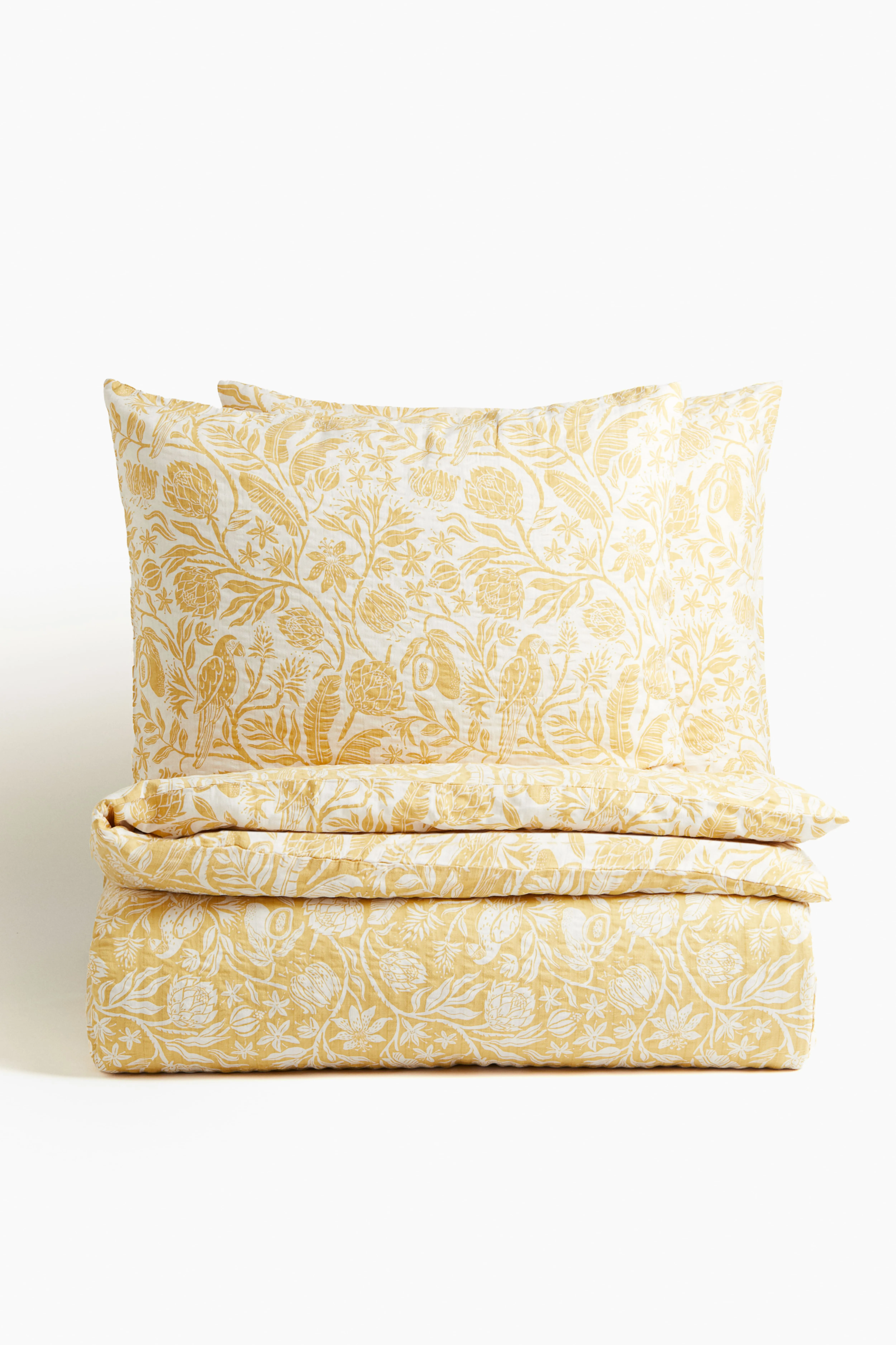 Patterned double/king size duvet cover set - Light yellow/Floral - Home All | H&M GB