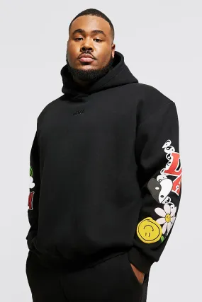 Plus Applique Badge Sleeve Hoodie | boohooMAN UK