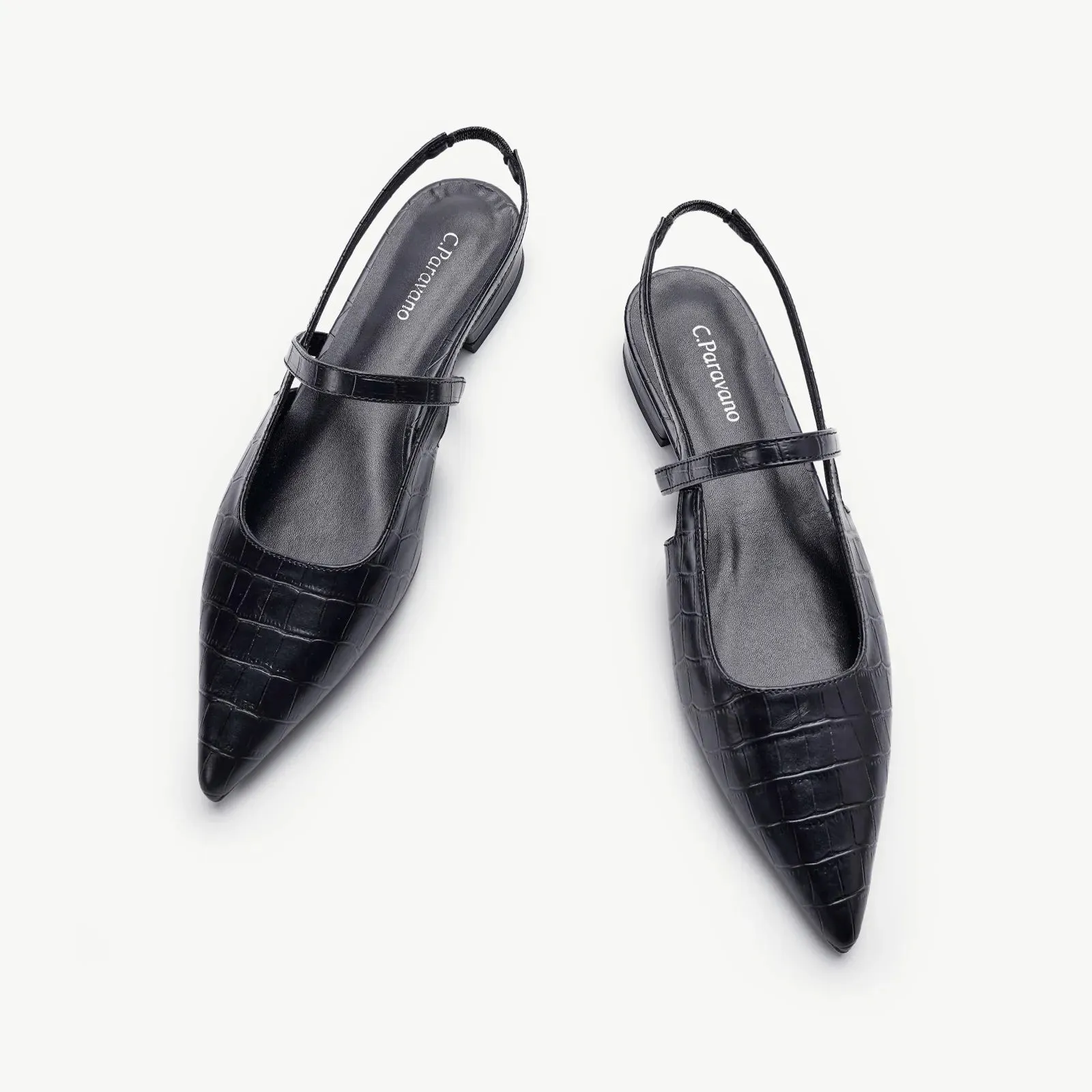 Pointed Toe Crozzling Slingback Flats (Freya)