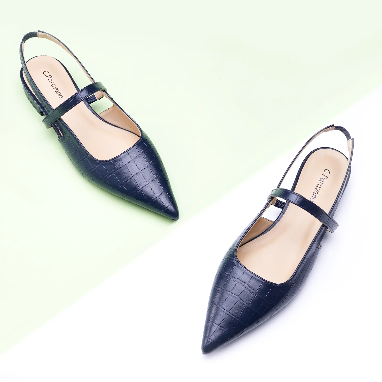 Pointed Toe Crozzling Slingback Flats (Freya)