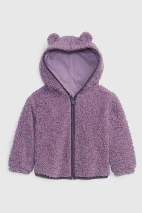 Purple Sherpa Zip Up Bear Ear Hoodie