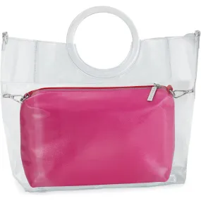 Riley Versa Extrovert Tote Clear Handle W/Two-Tone Pouch, Red and Pink