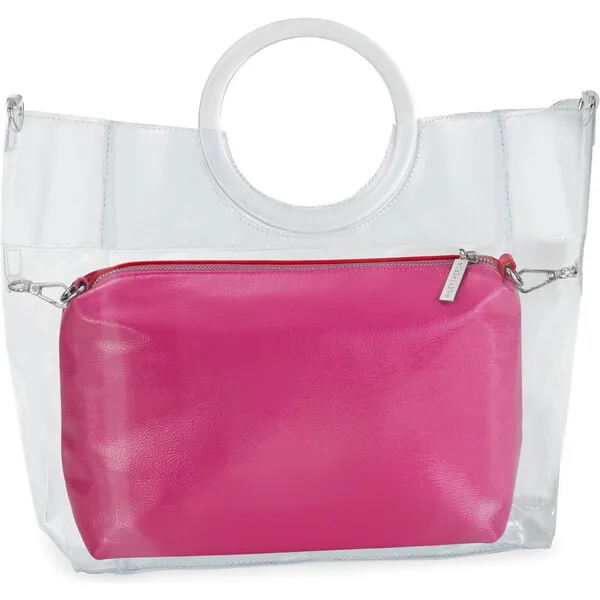 Riley Versa Extrovert Tote Clear Handle W/Two-Tone Pouch, Red and Pink