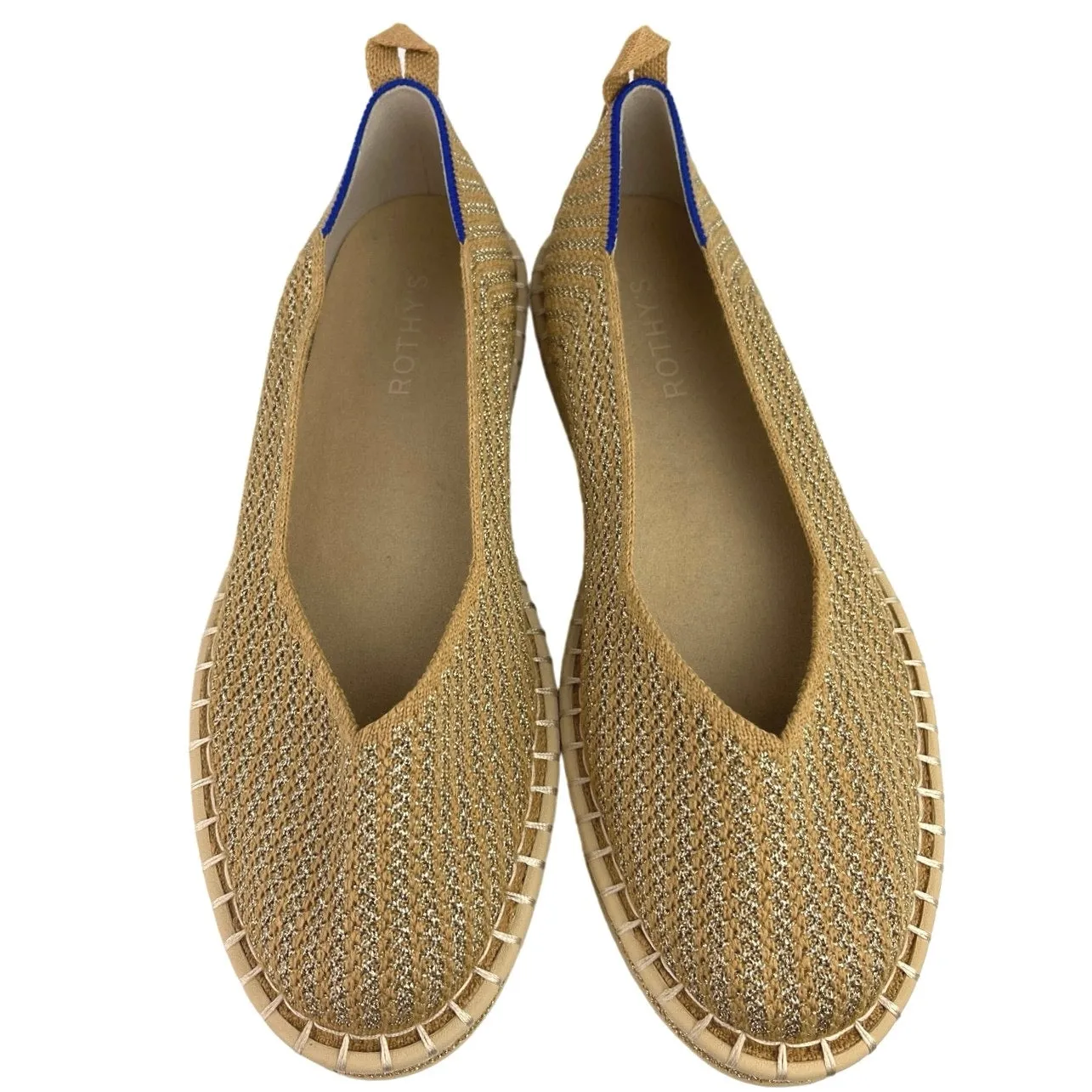 Rothy's The Espadrille Gold Metallic Woven Slip On Comfort Ballet Flats Shoes 10