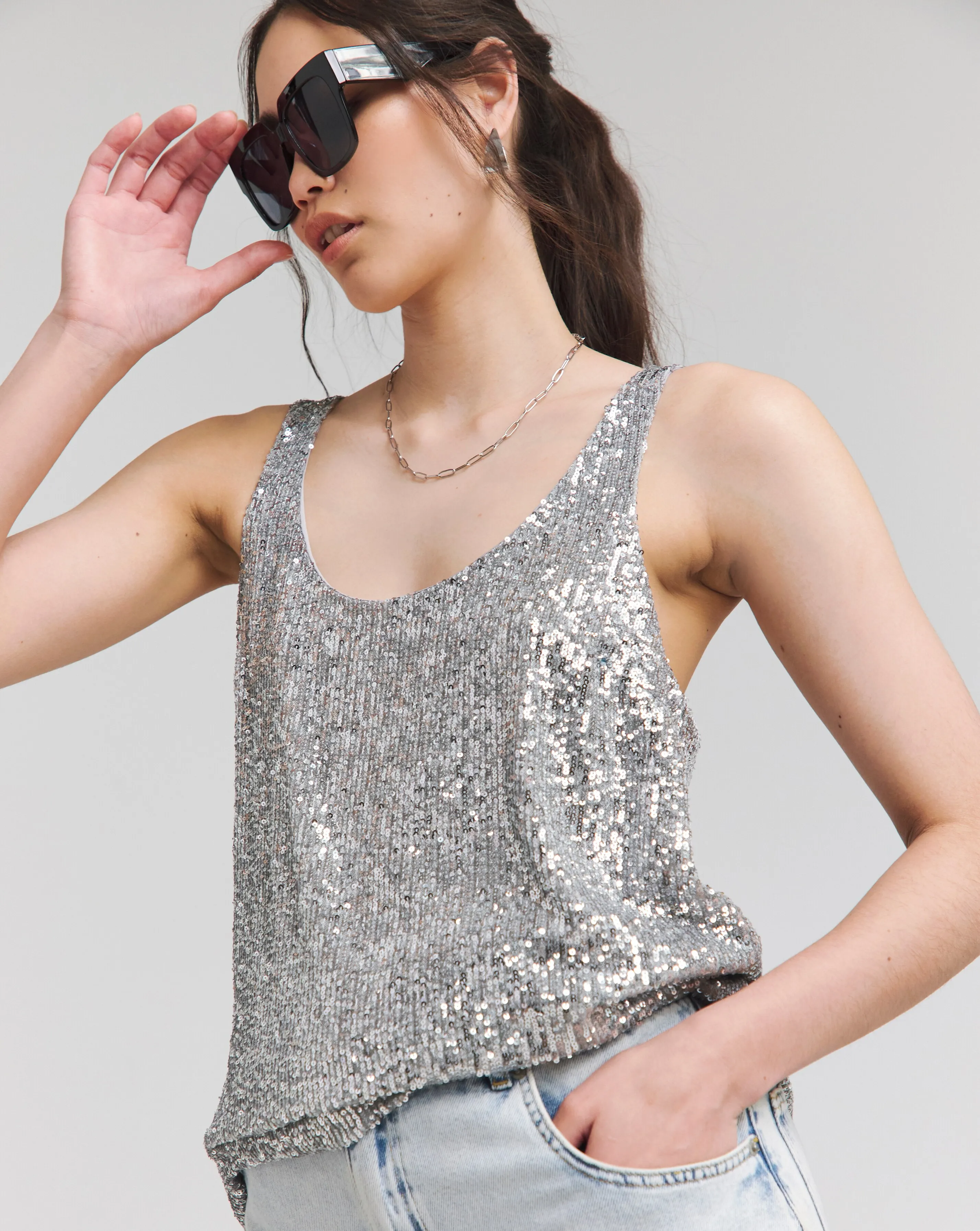 Sequin Scoop Vest | Simply Be