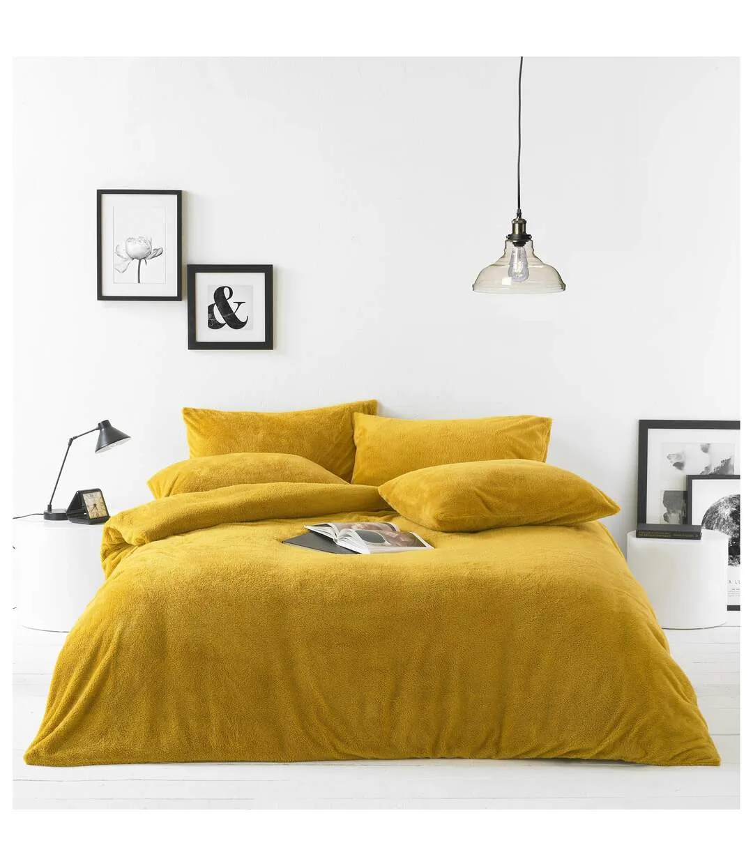 Sherpa fleece fabric duvet cover set ochre yellow Furn