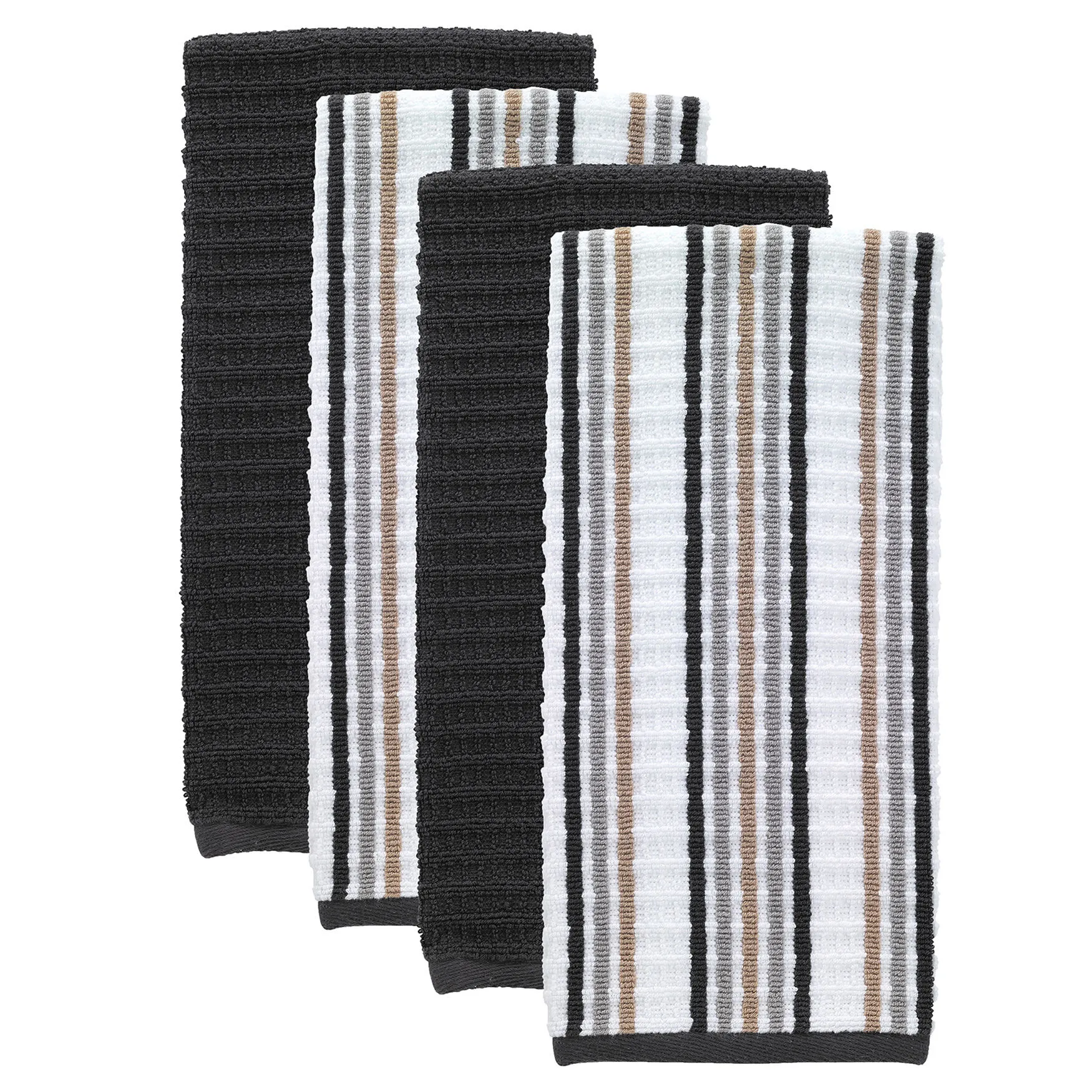 Solid & Stripe Waffle Terry Kitchen Towels, Set Of 4 Towel