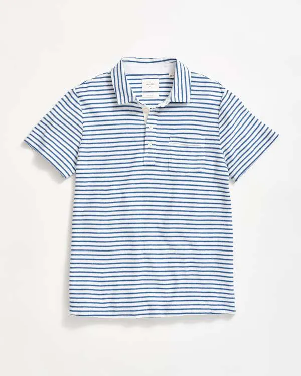 Stripe Hemp Cotton Polo - Dark Blue