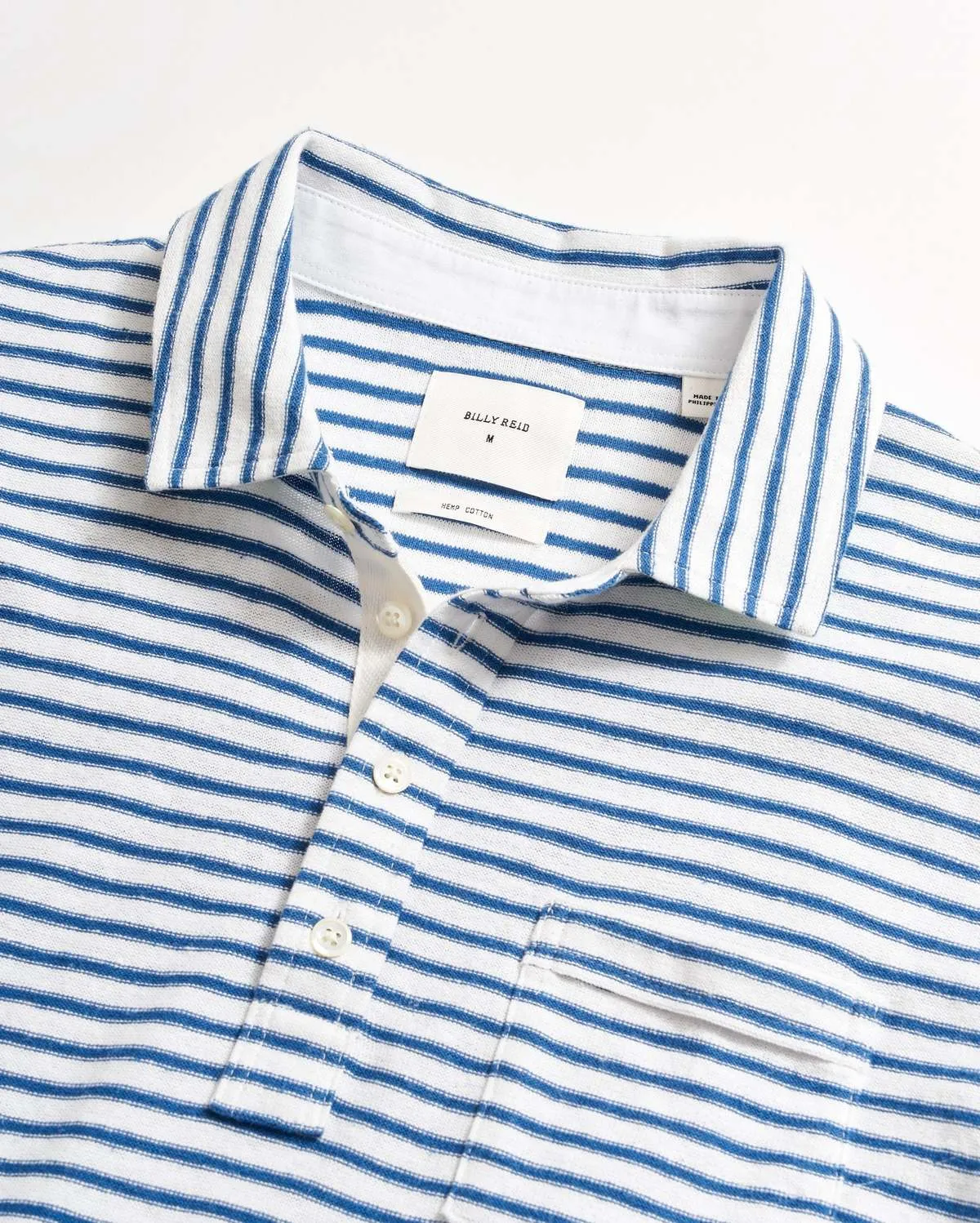 Stripe Hemp Cotton Polo - Dark Blue