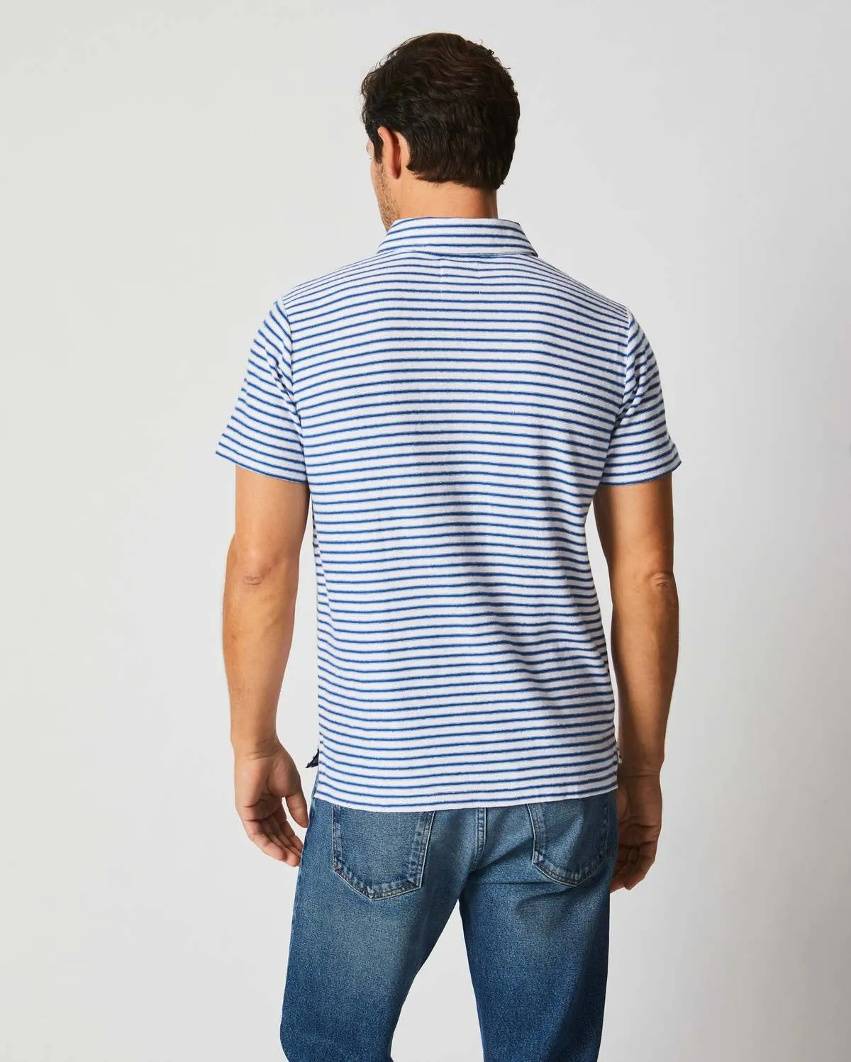 Stripe Hemp Cotton Polo - Dark Blue