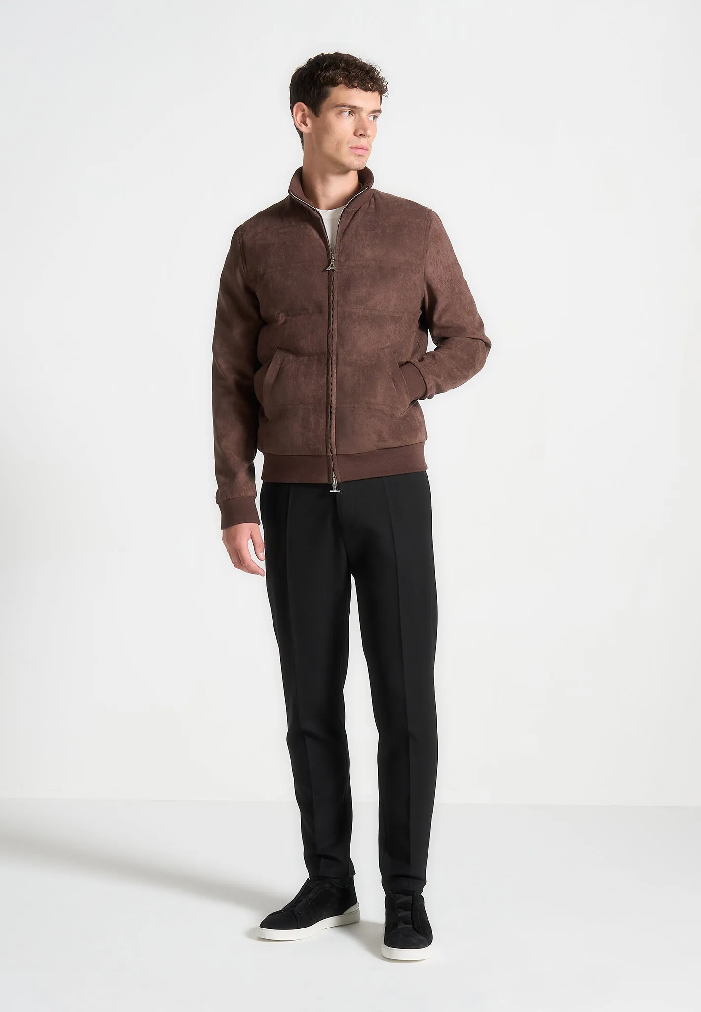 Suede Padded Jacket - Brown