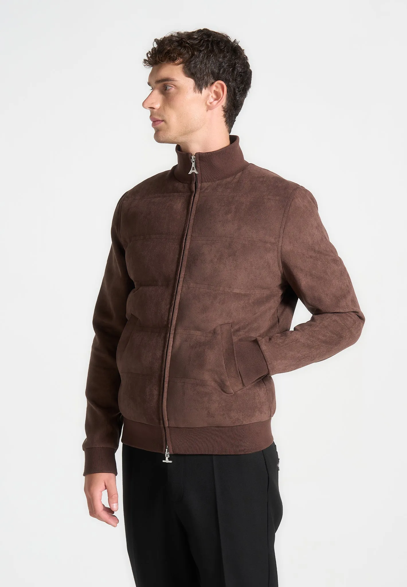 Suede Padded Jacket - Brown