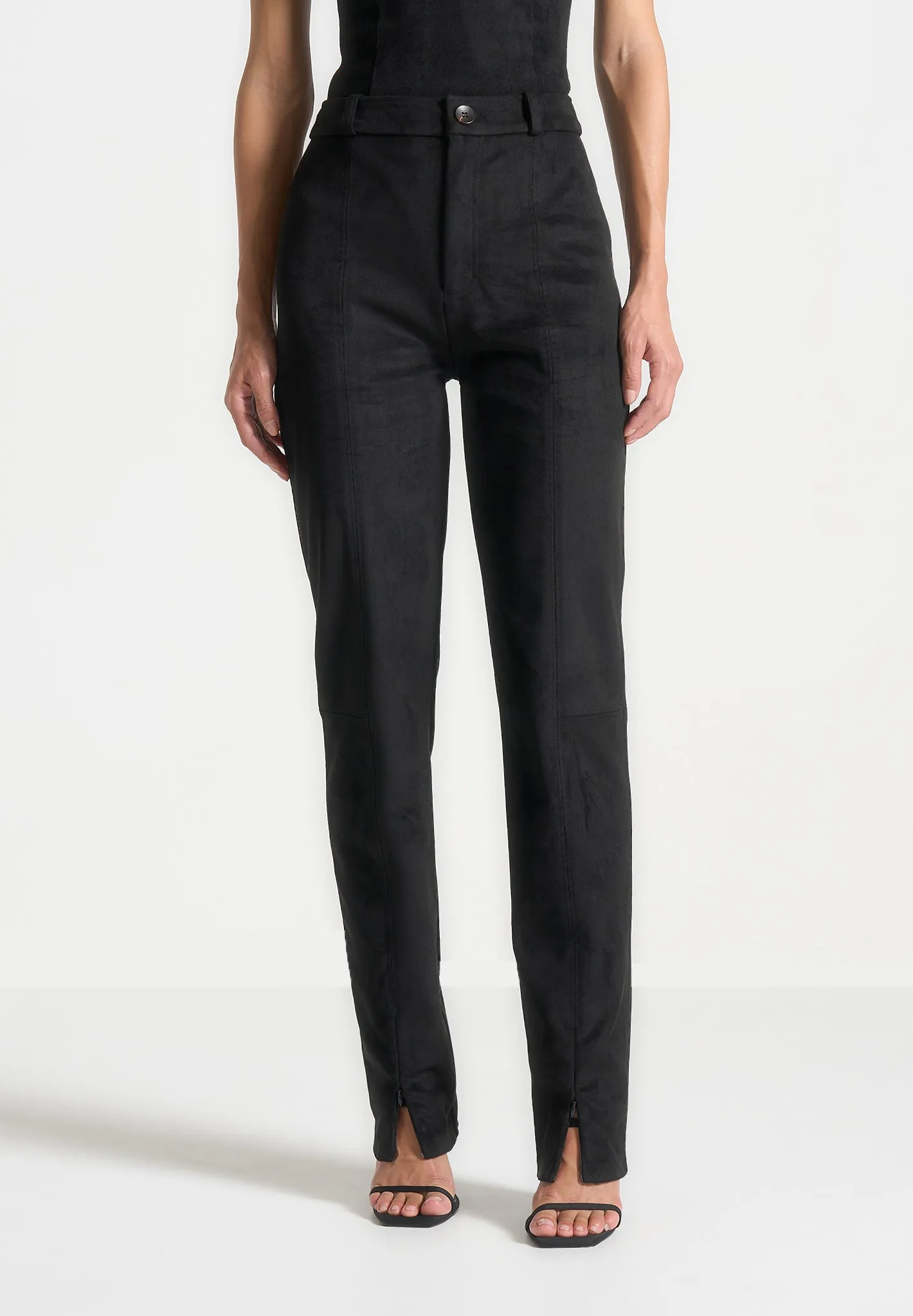 Suede Straight Leg Trousers - Black