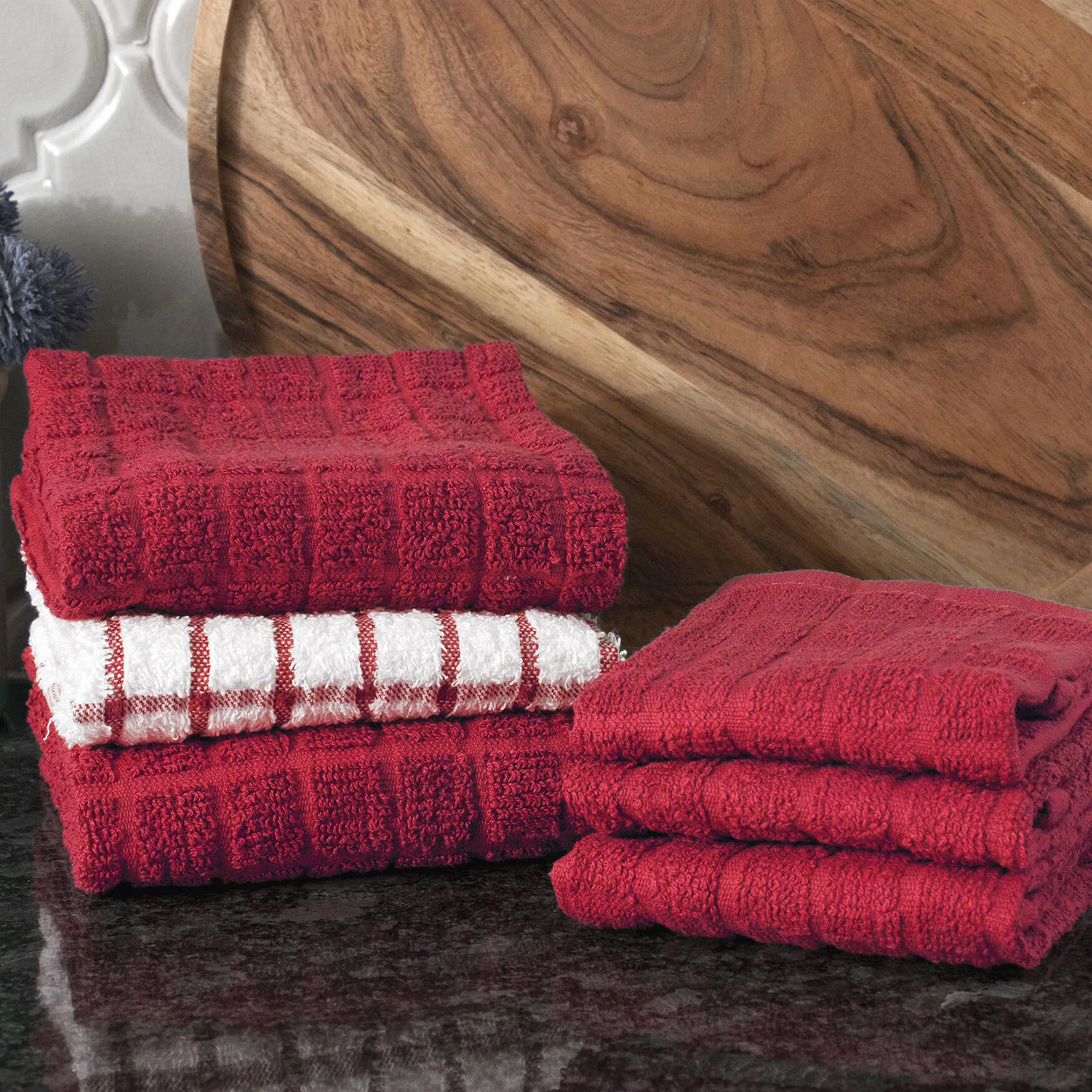 Terry Kitchen Towels And Dish Cloths, Set Of 6