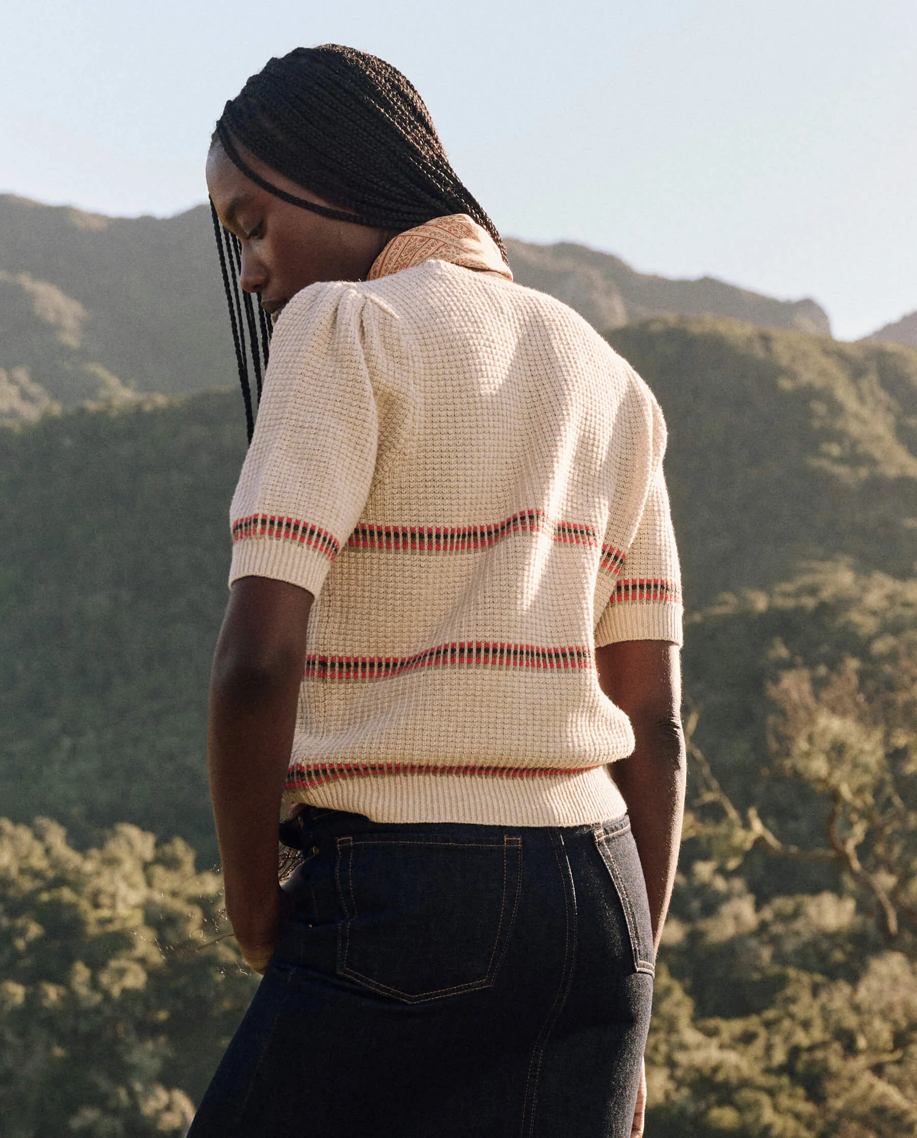 The Puff Sleeve Pullover. -- Cream Ribbon Stripe