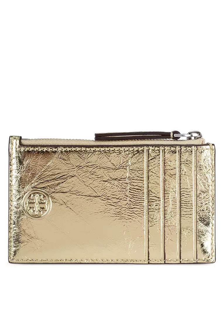 Tory Burch Fleming Soft Metallic Square Quilt Zip Card Case (hz)