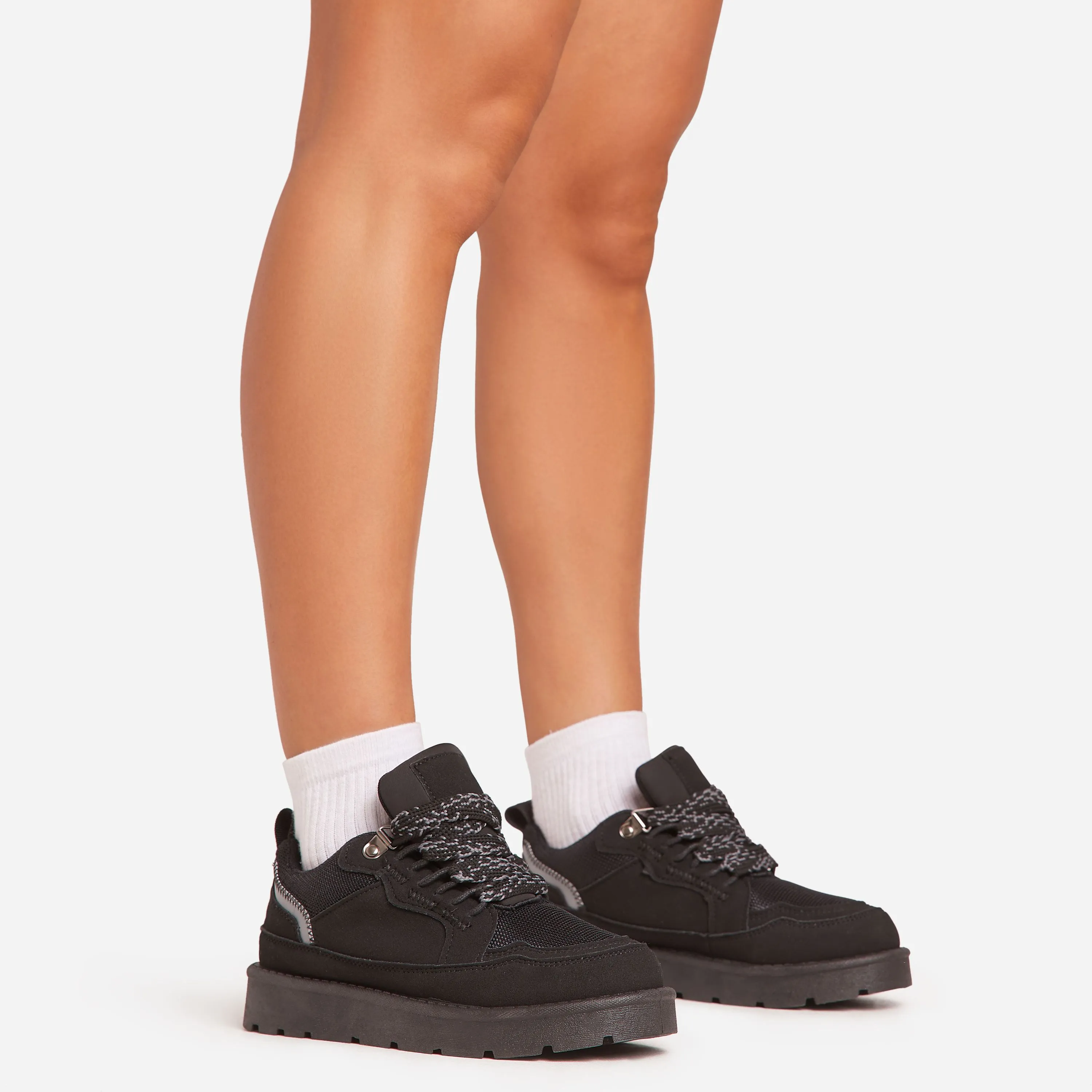 Tulay Lace Up Chunky Trainers In Black Faux Suede