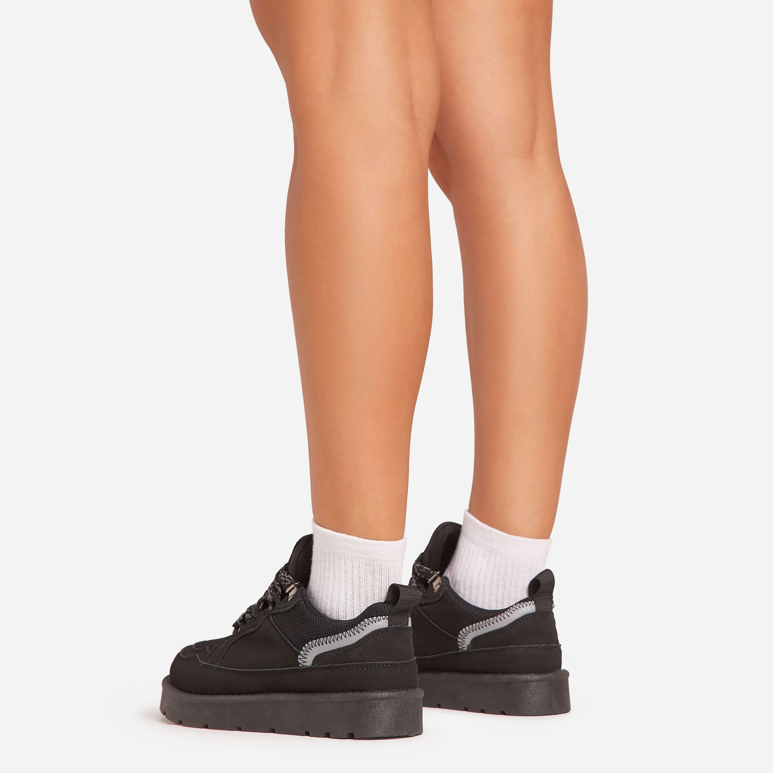 Tulay Lace Up Chunky Trainers In Black Faux Suede