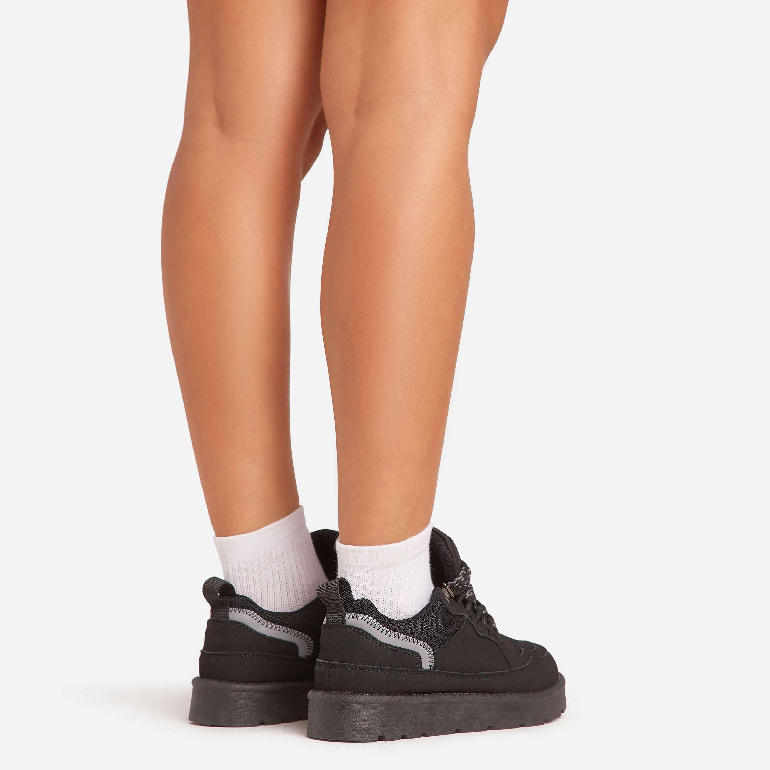 Tulay Lace Up Chunky Trainers In Black Faux Suede