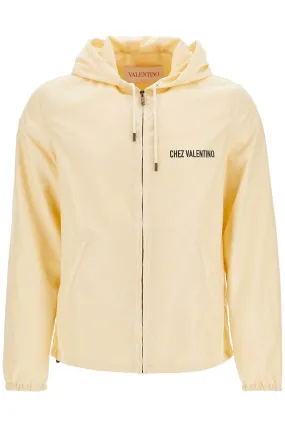 Valentino Garavani Beige Hooded Windbreaker In Logoed Polyamide