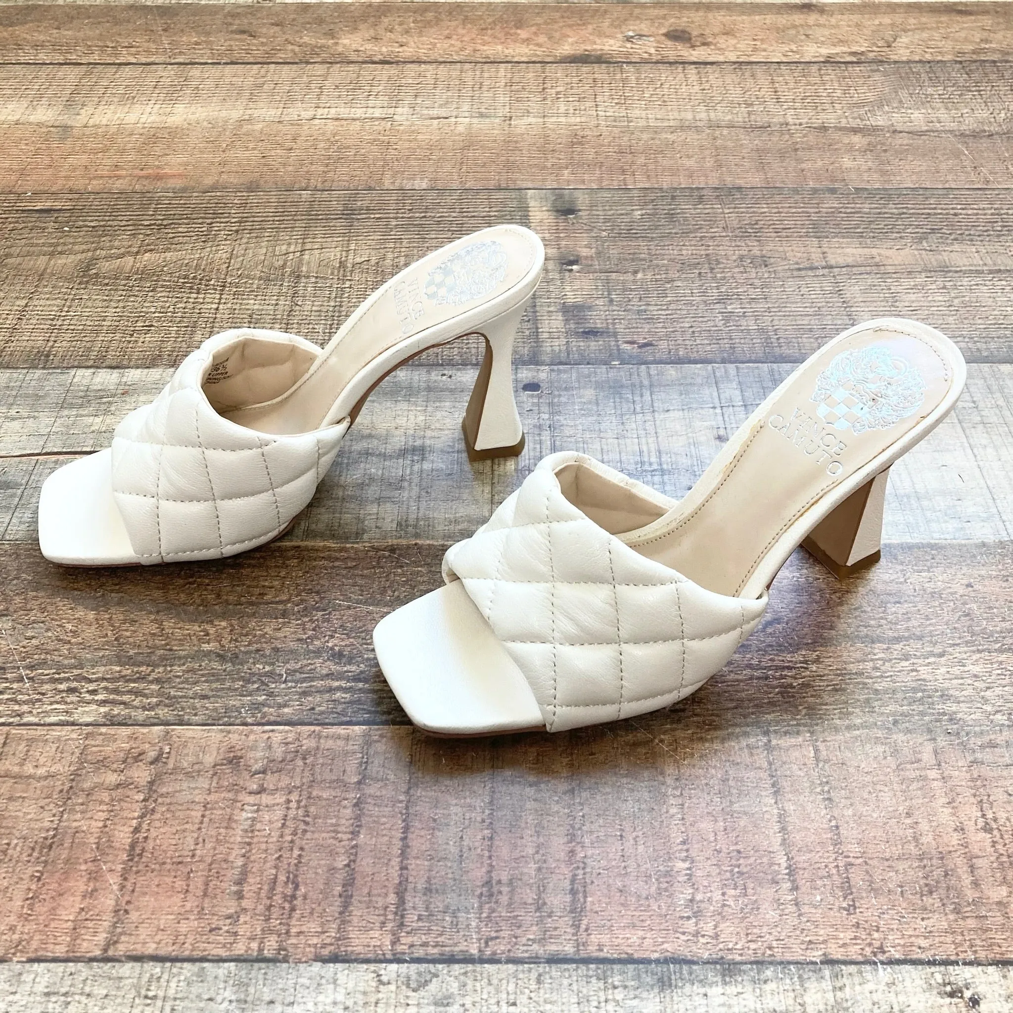 Vince Camuto Cream Leather Quilted Heeled Sandals- Size 6 (see notes)