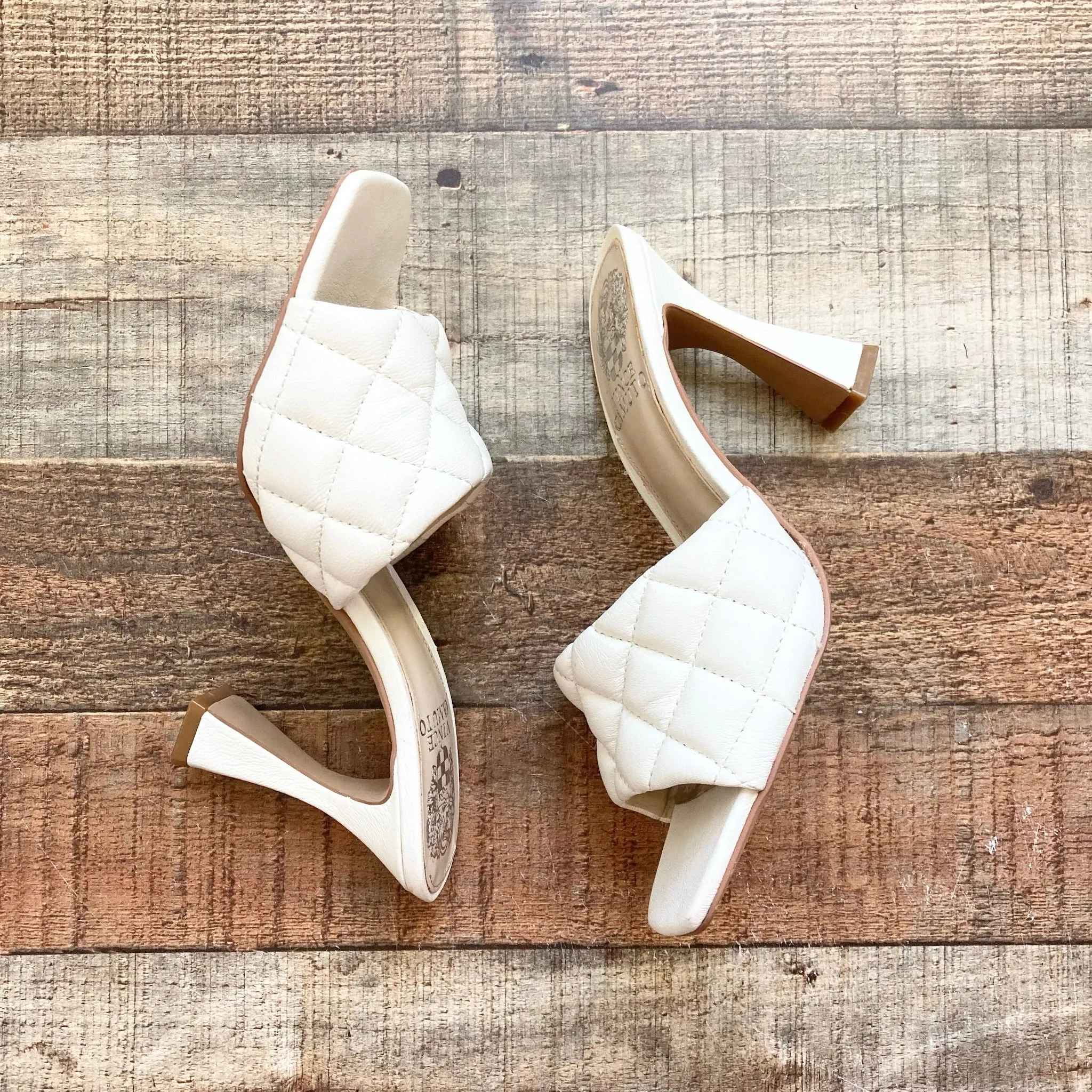 Vince Camuto Cream Leather Quilted Heeled Sandals- Size 6 (see notes)