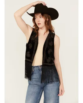 Vocal Women's Studded Faux Suede Fringe Vest