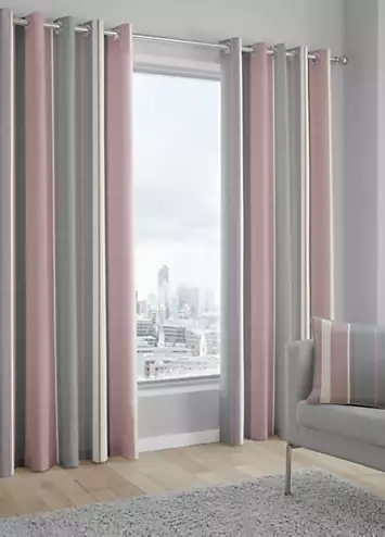 Whitworth Stripe Pair of Lined Eyelet Curtains | Kaleidoscope