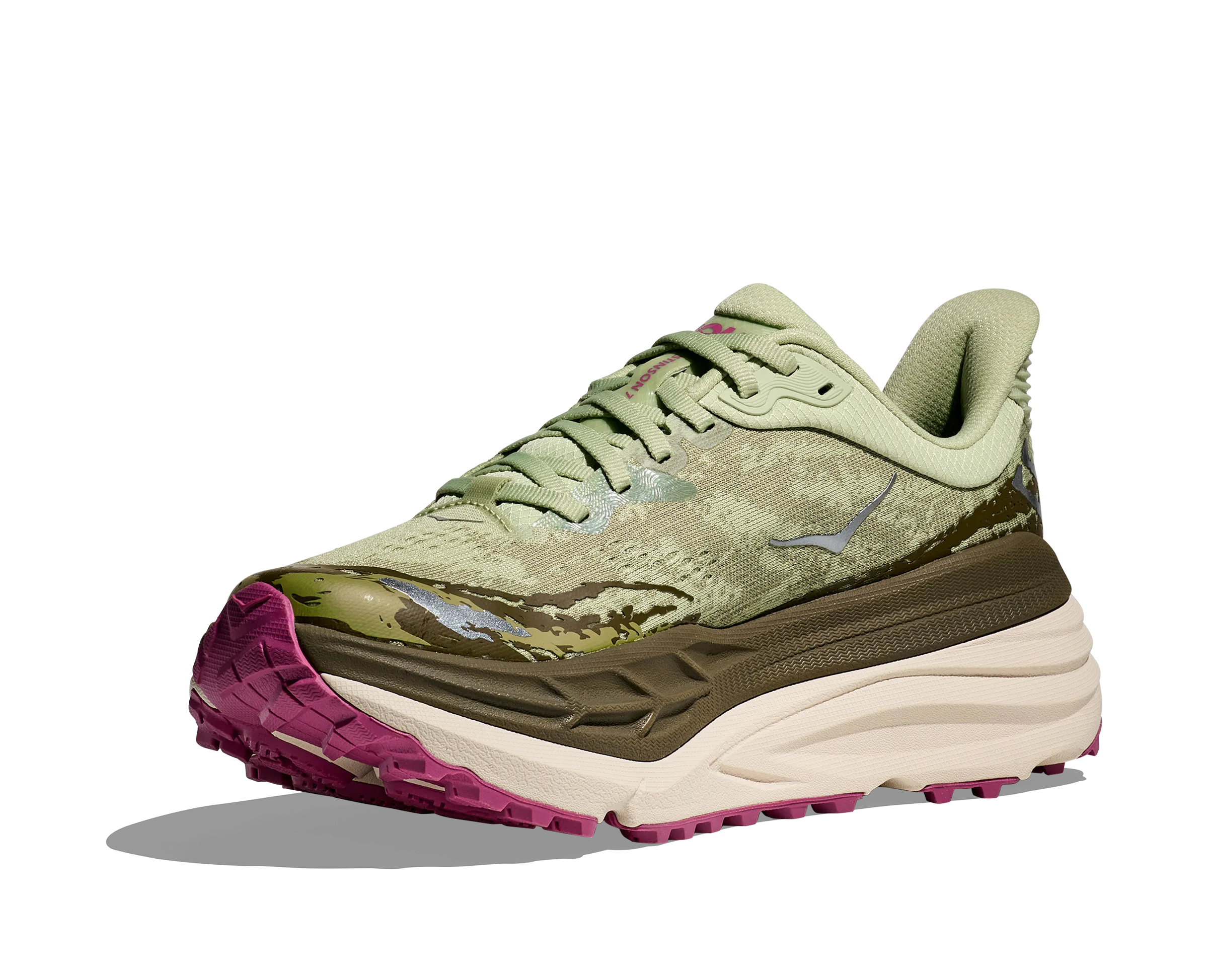 Women's Hoka Stinson 7 Color: Seed Green / Beet Root