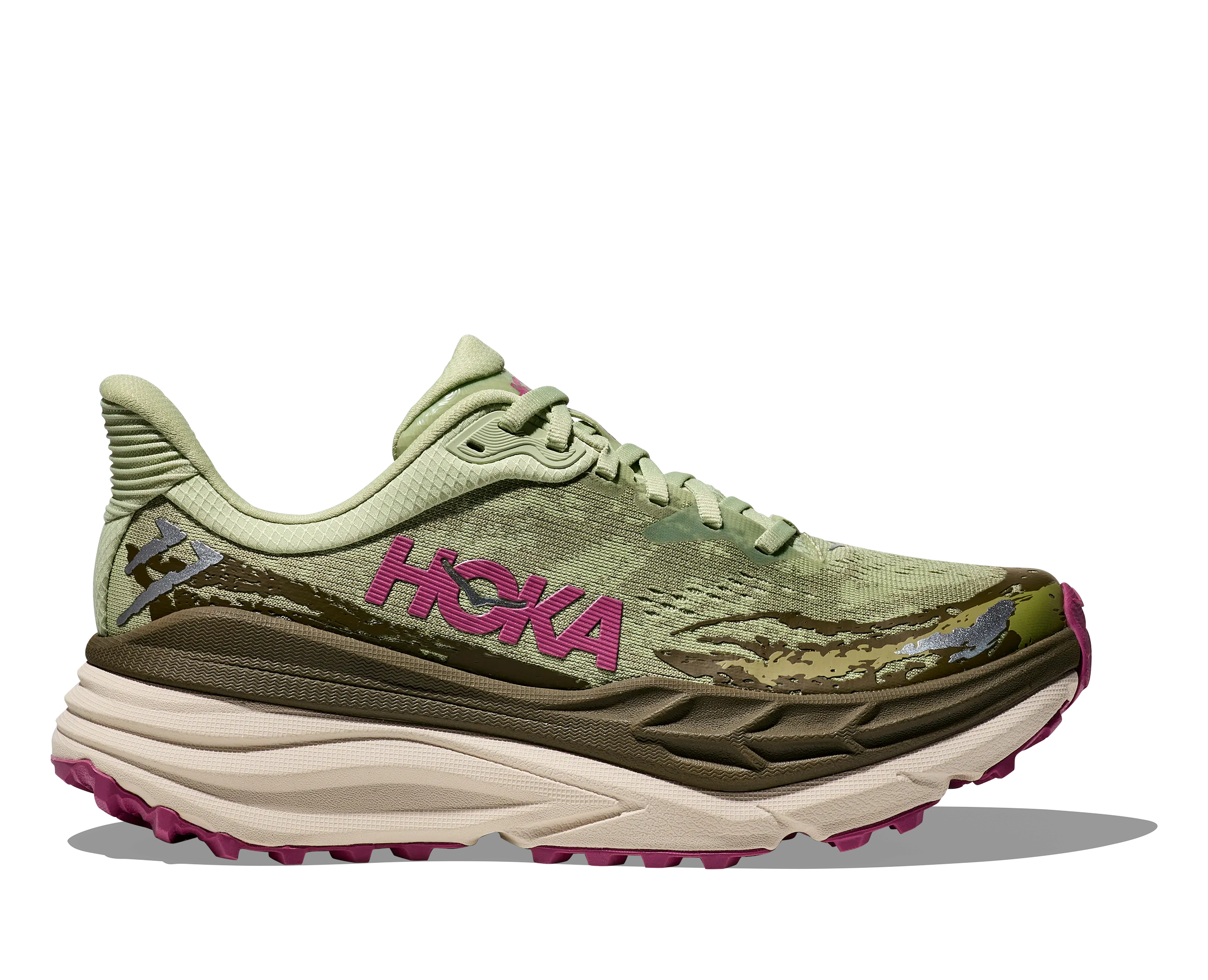 Women's Hoka Stinson 7 Color: Seed Green / Beet Root