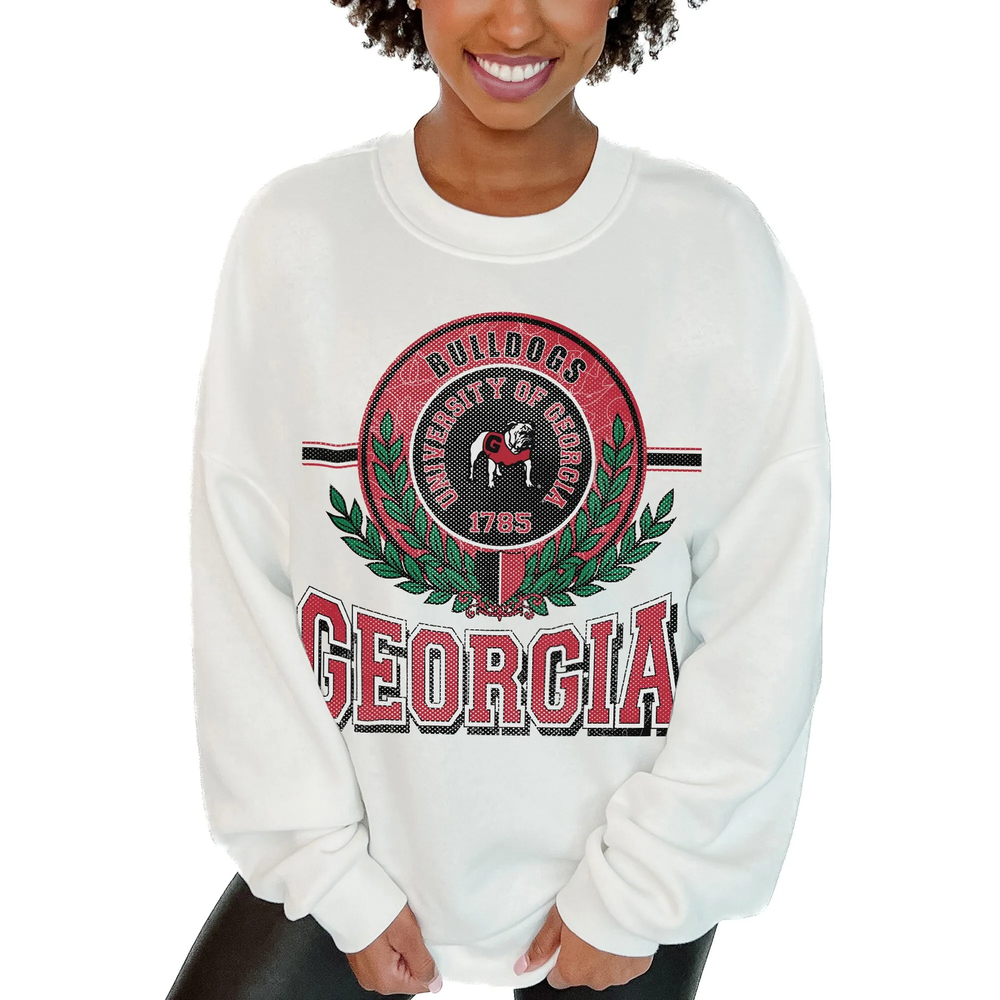 Women's Gameday Couture  White Georgia Bulldogs Hot Shot Fleece Pullover Sweatshirt