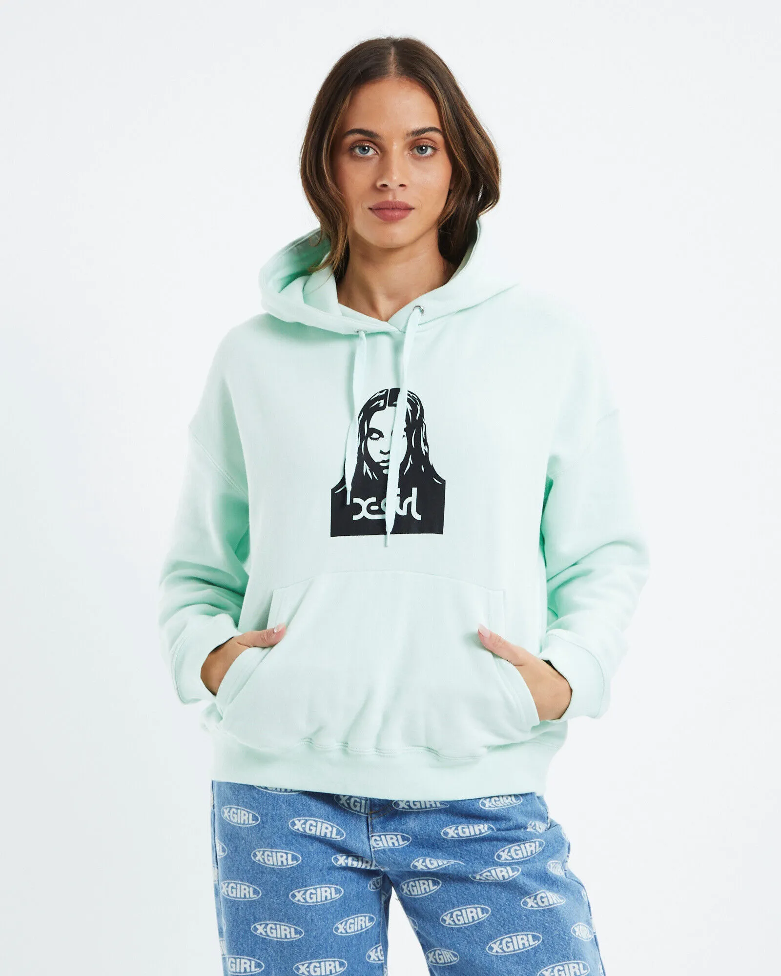 X-Girl Face Hoodie Mint Green