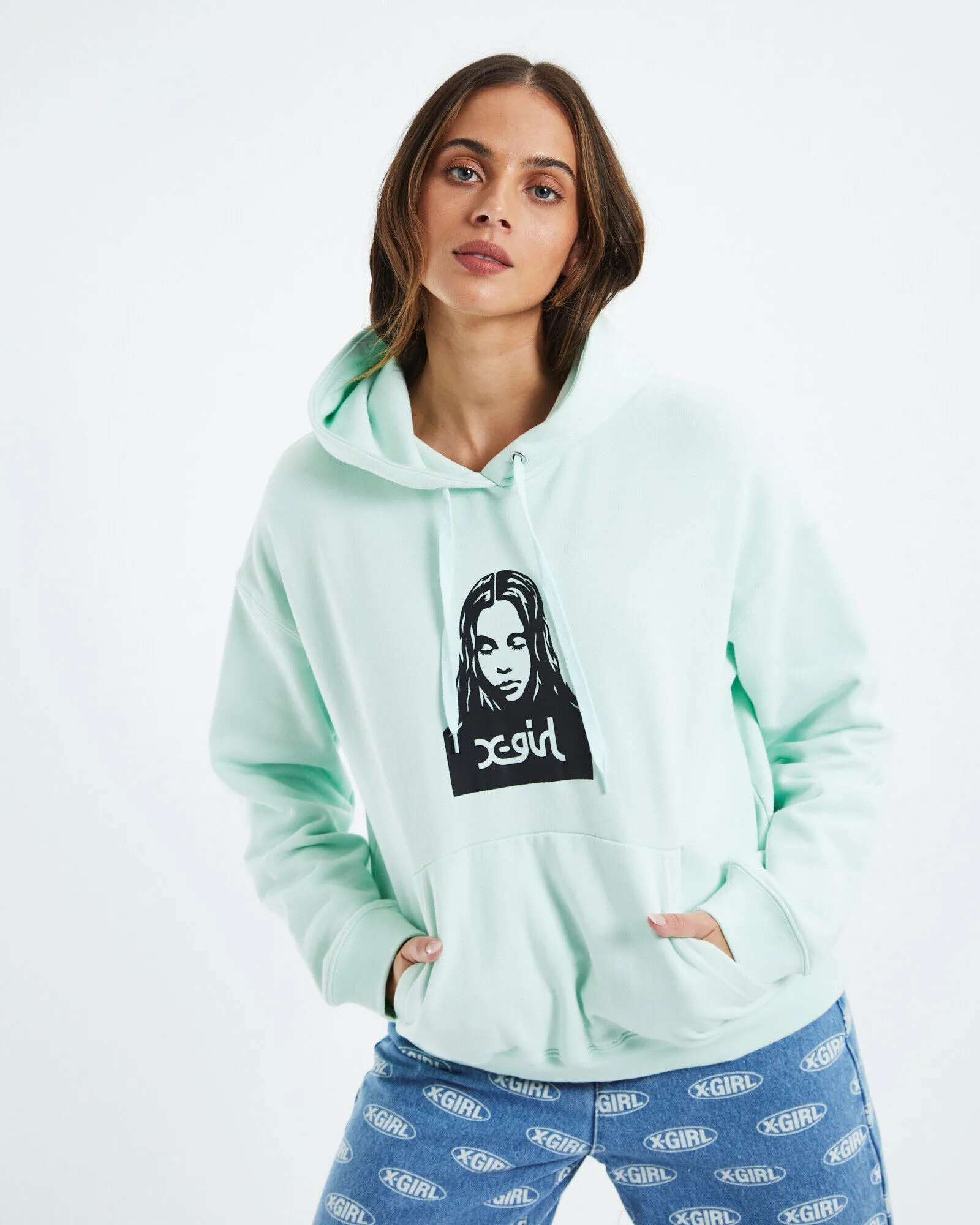 X-Girl Face Hoodie Mint Green